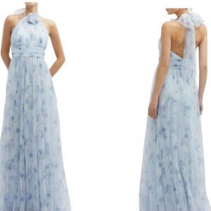 NWT Dessy Collection Tulle Floral Print Gown Maxi Dress Blue Mist Garden 16